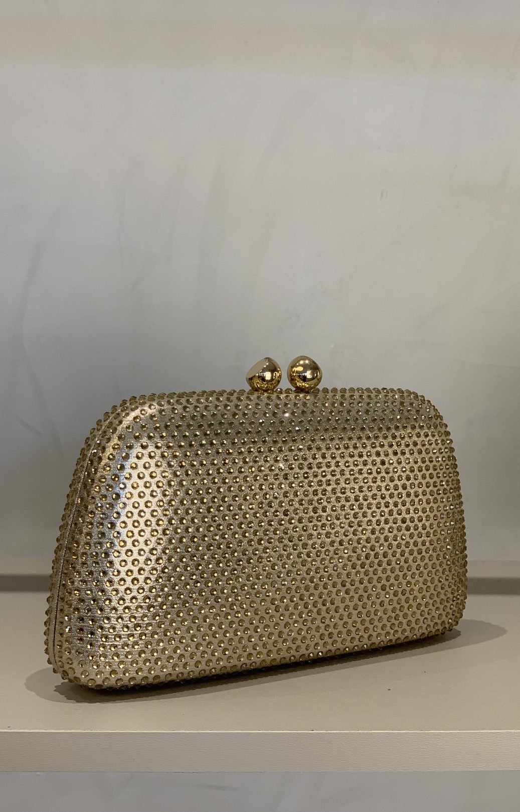 CLUTCH STRASS SWAROVSKI RETANGULO DOURADA